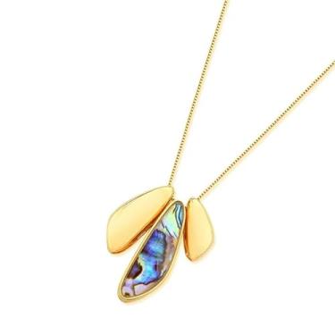 Imagem de Colar Feminino com Pingente de Abalone e Pétalas Folheadas a Ouro – Corrente Fina Folheada a Ouro 18k, Design Moderno