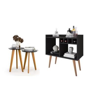 Imagem de Aparador Buffet Bar com Adega Rubi + Conjunto de Mesas Apoio e Lateral