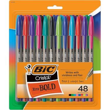 Imagem de BIC Esferográfica Cristal Xtra Bold Fashion, Pacote com 48, Sortidas, Ponta Média 1,6 mm Ótimas Canetas Coloridas para Tomar Notas, Material Escolar para Adultos e Crianças.