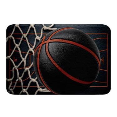 Imagem de Tapete de basquete para banheiro, decoração de casa, tapete durável para entrada interna, tema esportivo, quadra de basquete, capacho de boas-vindas, tapete de banheiro com padrão de bola 3D, tapete macio para sala de estar, entrada, quarto, 50,8 x 81,2 cm