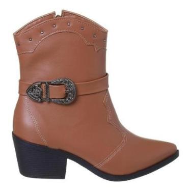 Imagem de Bota Western Feminina Cano Curto Bico Fino Salto Grosso Moda-Feminino