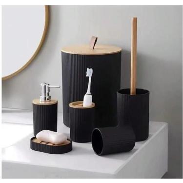 Imagem de Conjunto Acessório Kit Completo Banheiro 6 Peças Tampa Bambu - HCH, pr