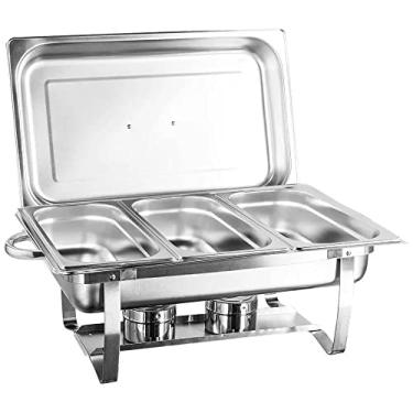 Imagem de Rechaud Retangular Aço Inox 9 L Com 3 Cubas 1/3 Banho Maria Buffet - Brinovar
