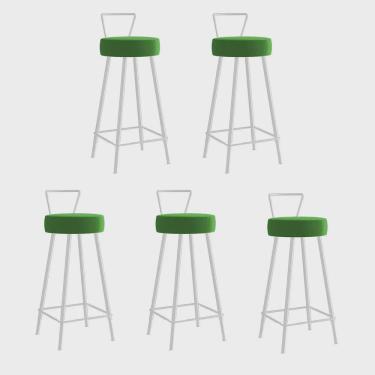 Imagem de Kit 05 Banqueta Alta Com Encosto Tais Eiffel Cozinha Bar Bistrô Ferro Branco Sintético Verde - Ahz Móveis