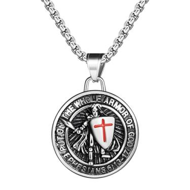 Imagem de Aroncent Colar masculino Arcanjo Miguel: Medalha Católica de Aço Inoxidável com Escudo e Espada - Presente de Joias Religiosas, Aço inoxidável, Sem Pedra Preciosa