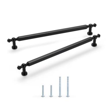 Imagem de Satanga Puxadores de gaveta modernos pretos foscos para armários de cozinha, 18 cm, pacote com 4 ferragens decorativas para puxadores rústicos de cômoda antigos, móveis de fazenda, banheiro, vintage