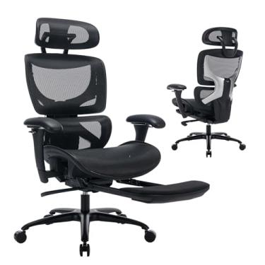 Imagem de COLAMY Cadeira de escritório de malha ergonômica, cadeira de mesa ergonômica com apoio para os pés, cadeira executiva de mesa de computador com encosto alto com suporte lombar, encosto de cabeça e