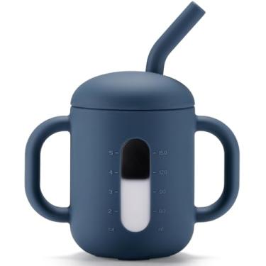 Imagem de CLYMENE Copo De Treinamento De Silicone Com Canudo E Alças, Copo Com Canudinho Para Bebês, Copo Para Beber Água Para Bebês E Crianças Pequenas A Partir De 6 Meses, 6 Oz, Tradewinds
