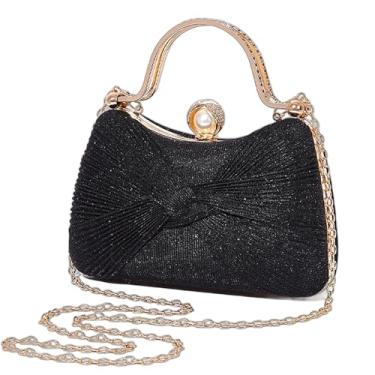 Imagem de Inkfew Bolsas de mão femininas de lantejoulas brilhantes para casamento, bolsa transversal com corrente, boate de festa de formatura de casamento, Preto brilhoso, 6.3 inches