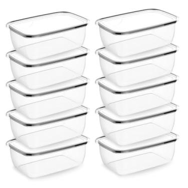 Imagem de Kit 10 Potes Plásticos 350ml Transparentes Container Retangular