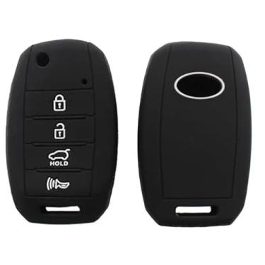 Imagem de Capa de silicone para chaveiro, 4 botões de substituição sem chave para Kia Sportage Sorento Rio NIRO Hybird Plug in hybird Forte Sedona Optima 2015-2023, TQ8-RKE-3F05 protetor de chave (preto)
