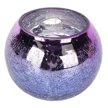 Imagem de Suporte de luz de chá, vidro romântico quente, texturas decorativas atraentes feitas à mão, azul gradiente, para festa de casamento, quarto, sala de estar, com padrão galvanizado, para mesa (roxo