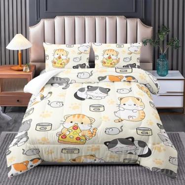 Imagem de Tuzaovy Jogo de cama com edredom de gato, para meninas adolescentes, decoração de quarto, edredom kawaii, com 1 colcha e 2 fronhas