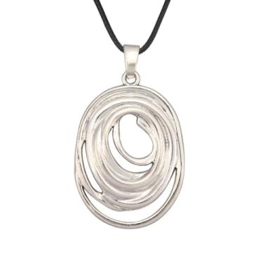 Imagem de Jeniiahua Colares femininos longos Boho com pingente de madeira de couro vintage, estilo étnico, círculo, dourado, hippie, colar, Couro sintético, Sem Pedra Preciosa