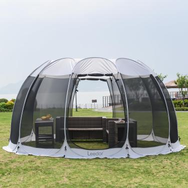 Imagem de Leedor Gazebos para pátios tela de casa quarto 12-15 pessoas dossel pérgulas rede mosquiteiro barraca de acampamento jantar pop up sombra abrigo abrigo paredes de malha não impermeável cinza, 15'x15'