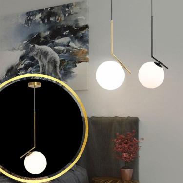 Imagem de Luminária Pendente Jabuticaba 45Cm Angular Globo Vidro 15Cm