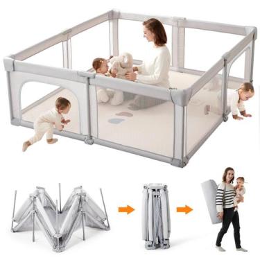 Imagem de Baby Playpen Cholena Dobrável Portátil com Porta com Zíper Cinza