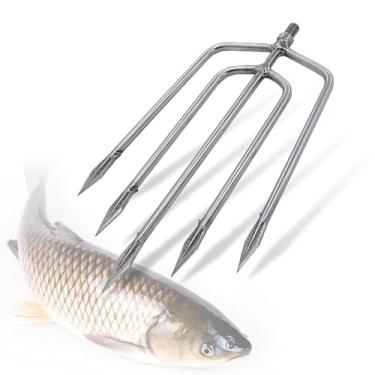 Imagem de Dutiplus Arpão de pesca grande de aço inoxidável com barra de 1 a 11 garras para garfo de pesca com parafuso de 8 mm para pegar toupeira grande sapo-touro (grande 5 dentes (ponta de folha))