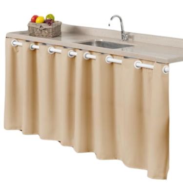 Imagem de Cortina pra Pia Microfibra 2,80M x 80CM Cozinha e Lavanderia Simples Cores Vivas Revenda (AVELÃ)