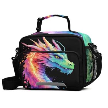 Imagem de Lancheira em aquarela Lightning Dragon para meninos e meninas, lancheira térmica infantil, alça de ombro, reutilizável, escola, piquenique, viagem, escritório