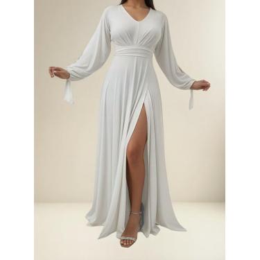 Imagem de Vestido Longo Festa Madrinha Manga Aberta Com Fenda E Decote - Casual 