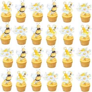 Imagem de 48Pcs Bee Birthday Cake Topper Decoration Supplies for Bee Children's Cupper Topper for Baby Shower Boys Girls Kids Birthday Party