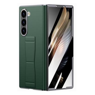 Imagem de HAO RIYLN Capa de couro genuíno para Samsung Galaxy Z Fold6, capa de telefone ultrafina à prova de choque com proteção de câmera de tela, capa vintage, verde, Z FOLD6