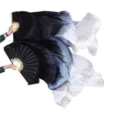 Imagem de TMZAQH Véus de bambu para dança do ventre de seda artificial cores 1 par 180 x 90 cm (esquerda + direita) (preto branco)