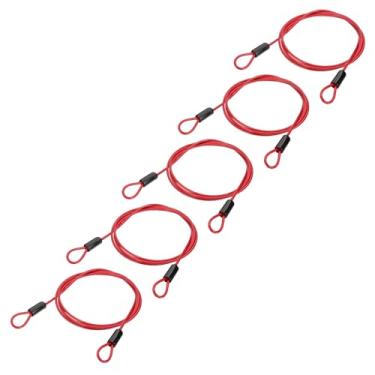 Imagem de PATIKIL Cabo de aço inoxidável revestido de vinil de 3/40.6 cm de diâmetro com laços, 5 peças de corda de fio flexível de 2,1 m (200,7 cm) Cadeado de corrente de segurança para iluminação de palco ao