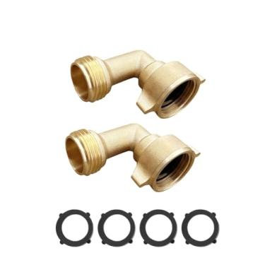 Imagem de uvbws 2 peças junta de cotovelo de mangueira de jardim de 90 graus, adaptador de mangueira resistente de 3/10.2 cm, adaptador de latão para cotovelo de mangueira de jardim de latão sólido com 2 anéis