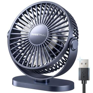 Imagem de SWEETFULL Ventilador de mesa USB pequeno silencioso - Mini ventilador portátil pessoal de 3 velocidades, rotação de 360° ajustável, dispositivos de resfriamento de mesa de escritório de 5,5 polegadas
