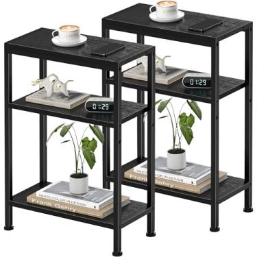 Imagem de Mesa lateral estreita para pequenos espaços, conjunto de mesa de canto pequena de 2,3 camadas com suporte de prateleira, mesa de cabeceira fina, mesa de sofá de lanche skinny na sala de estar, quarto