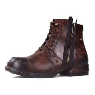 Imagem de OSSTONE Botas de motocicleta masculinas modernas com cadarço de couro Chukka botas casuais chuteiras de metal OS-5008-8-Metal-marrom, Marrom metálico, 44