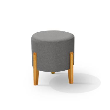 Imagem de Puff Orgânico Redondo Majesty Pés Palito Madeira Linho Cinza Escuro