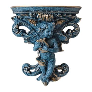 Imagem de DimyFew Estátua de resina decorativa de prateleira flutuante, estatueta suspensa, organizador de anjo interno, escultura de parede para sala de jantar, Azul