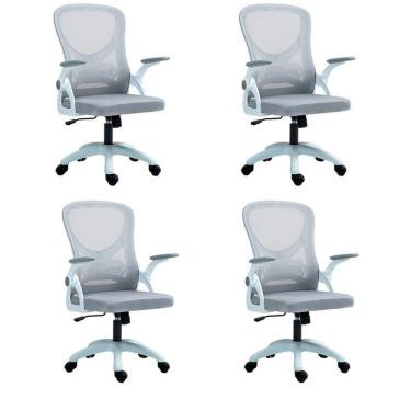 Imagem de Kit com 4 Cadeira Escritório Diretor Office Columbus com Tela Mesh Cinza