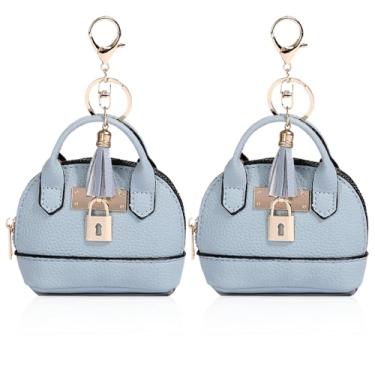 Imagem de YJUBAOA 2 peças de mini bolsa de cosméticos para mulheres, mochila de couro PU, chaveiro, bolsa de maquiagem, bolso para chaveiro, batom, porta-cartões, organizador de cabos de dados, bolsa com zíper