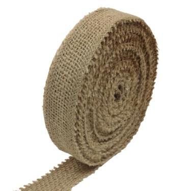 Imagem de suiwotin Rolo de tecido de serapilheira natural de 2,5 cm de largura - fita de juta de 10 metros para embrulho de presente, decorações de casamento, artesanato rústico, grinaldas e decoração de casa