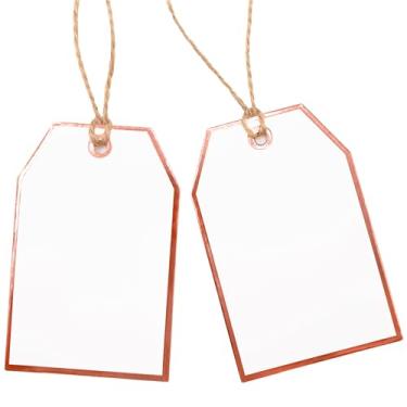 Imagem de ASYEHJNR 100 etiquetas de presente em branco com cordão anexado moldura ouro rosa grande etiquetas de presente de papel branco presentes com barbante de juta de 1,8 m para aniversário, casamento, chá