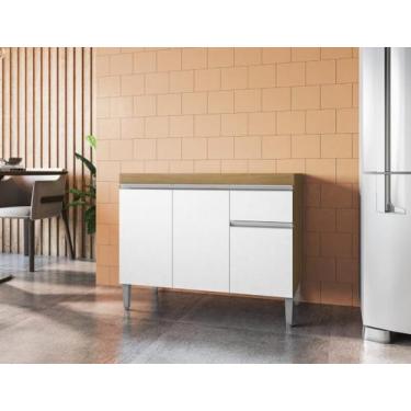 Imagem de Balcão Gabinete de Pia Tatiane 100cm Amêndoa/Branco S/Tampo - AJL Móve