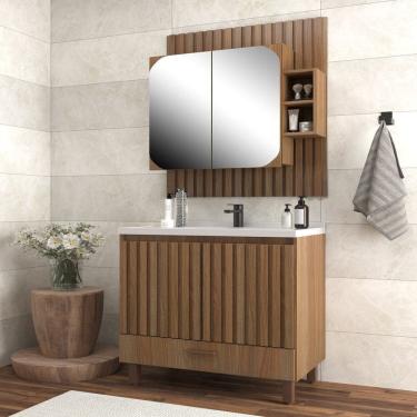 Imagem de Gabinete para Banheiro com Espelheira Ripado Noce