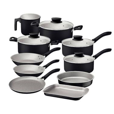 Imagem de Jogo de Panelas Tramontina Linz 10 Peças em Alumínio Antiaderente Starflon Max Preto