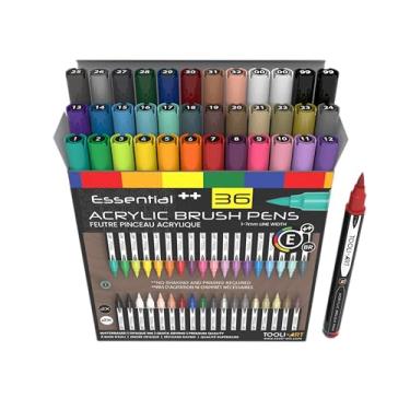 Imagem de Conjunto de 36 canetas de tinta acrílica com ponta de pincel flexível, linha de 1 a 7 mm para pintura rupestre, letras de pincel, álbuns, vidro, canecas, madeira, metal, tela, tecido, plástico.