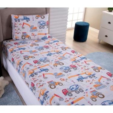 Imagem de Kit Jogo De Lençol Solteiro Com Elástico 2 Peças(Tratores)