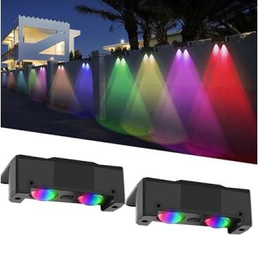 Imagem de Gtliba Luzes solares de cerca ao ar livre 10 cores, luzes de parede solares brancas quentes e RGB, luzes de deck de 12 modos, iluminação IP65 à prova d'água para trilhos, paredes, deck, degraus