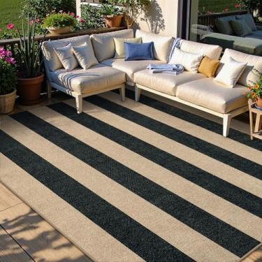 Imagem de Lahome Tapete listrado de juta fácil para sala de jantar, 15 x 23 cm, para pátio, sala de estar, casa de fazenda, neutro, antiderrapante, tapete preto para quarto, escritório, quintal, sala de aula