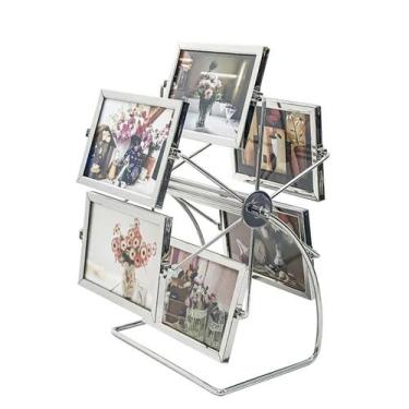 Imagem de Porta Retrato Giratório 12 Fotos Roda Gigante - 10x15cm Cor Prateado -