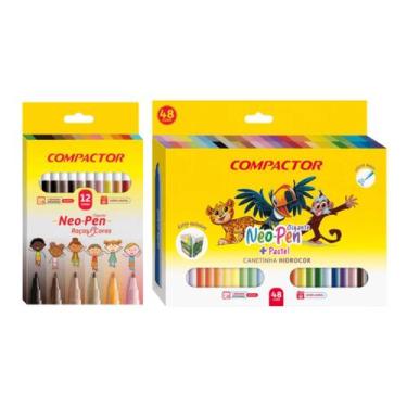 Imagem de Kit Canetinha Gigante Compactor com 48 cores + 12 tons de pele - Compa