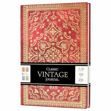 Imagem de PAPERBAY Caderno B5 de capa dura clássico, vintage, capa ornamentada dourada, estilo grimório, com 256 páginas pautadas de 100 g/m² (vermelho)