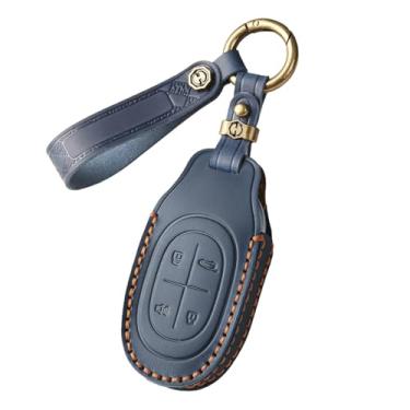 Imagem de HIBEYO Compatível com Jetour Shanhai L7 2024 2025 capa de chaveiro de couro feita à mão acessórios para carro controle remoto inteligente chave automática para 2025 Jetour com chaveiro (azul)